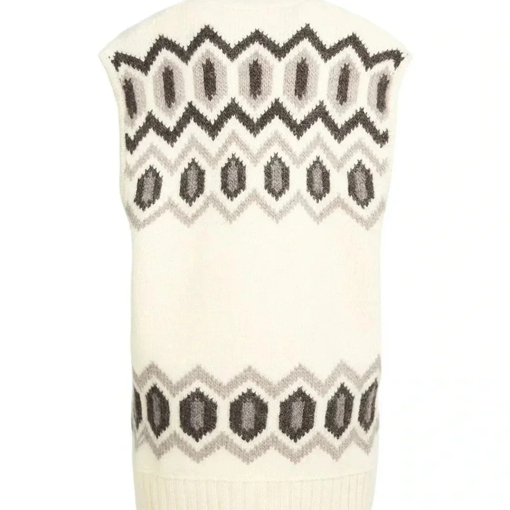 GANNI NWT Intarsia Graphic Knit Oversized Wool Vest Egret White S M $445 - Picture 8 of 14